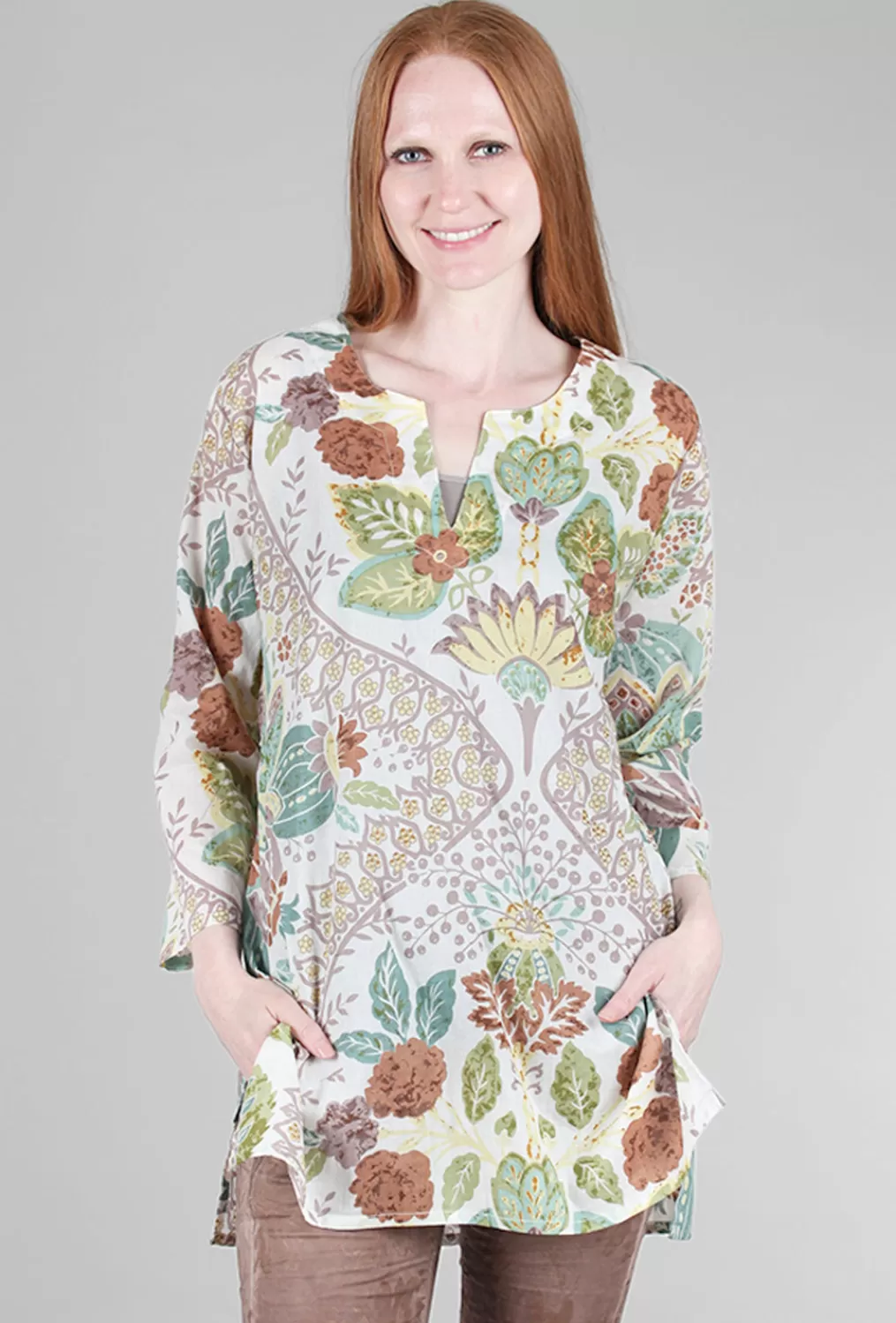 Best Sale Evie Lou Divya Botanic Print Tunic, Brown Multi