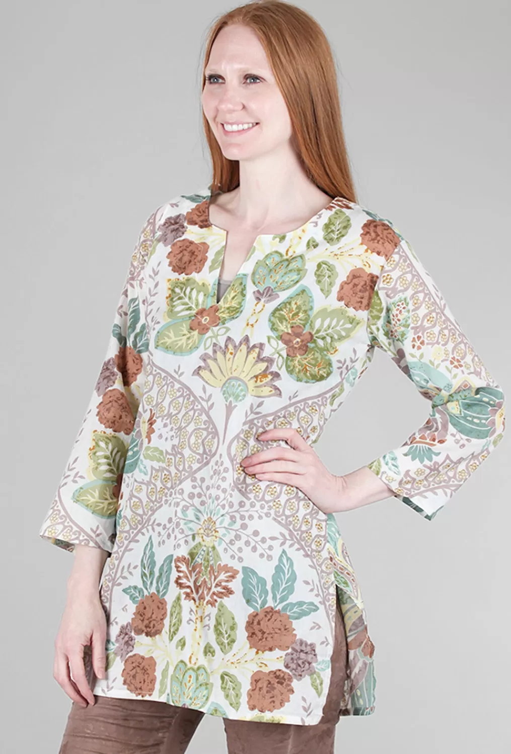 Best Sale Evie Lou Divya Botanic Print Tunic, Brown Multi