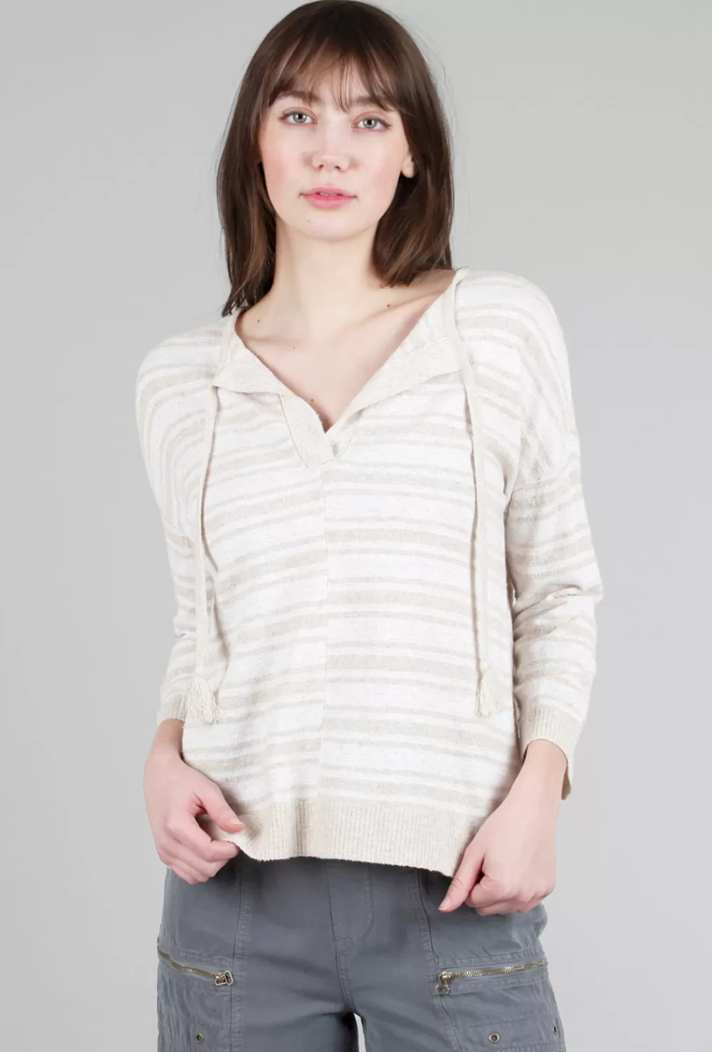 Flash Sale Evie Lou Easy Split-Neck Sweater, Flax Stripe