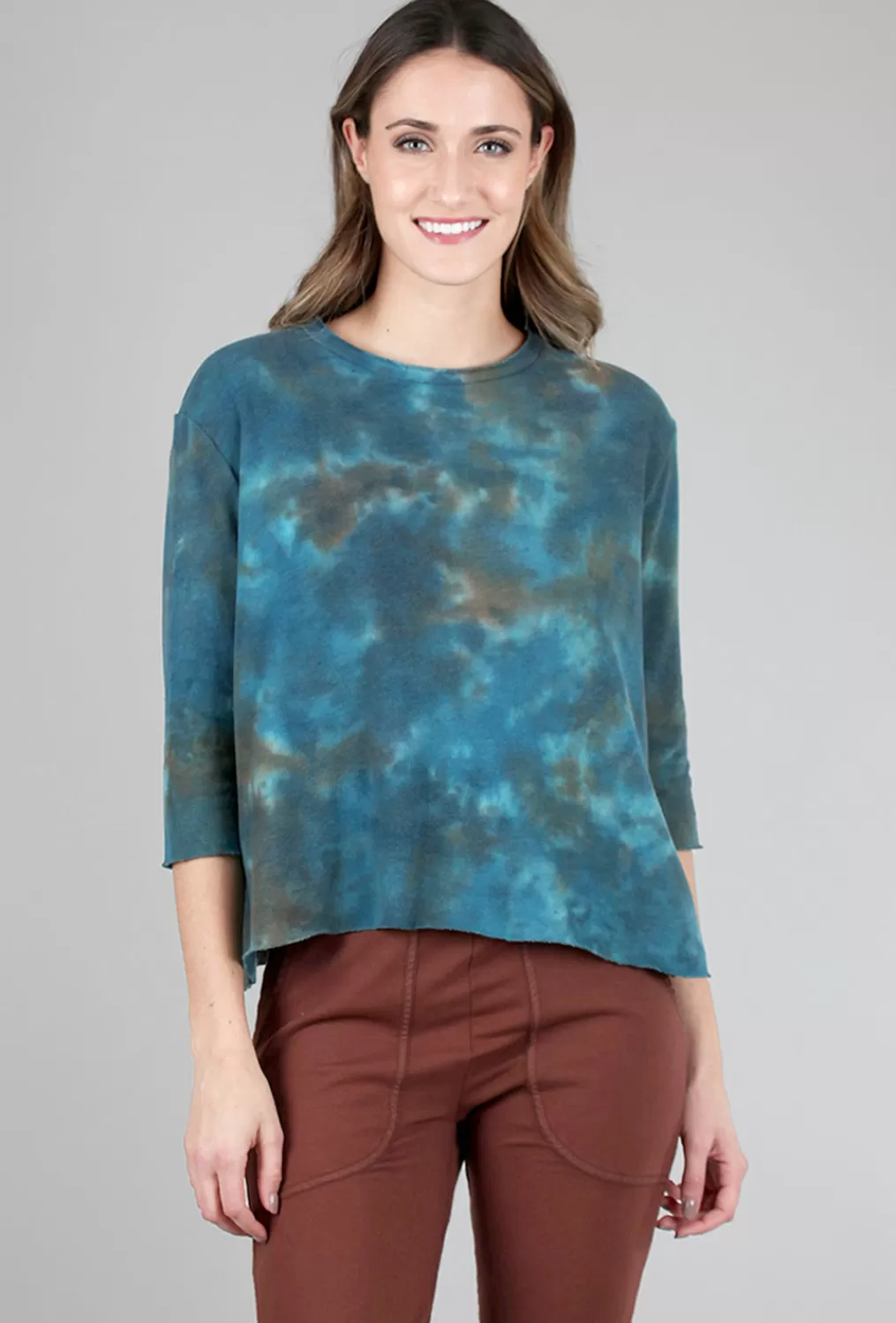 New Evie Lou Elbow Softy Smoosh Dye Pullover, Turq/Khaki