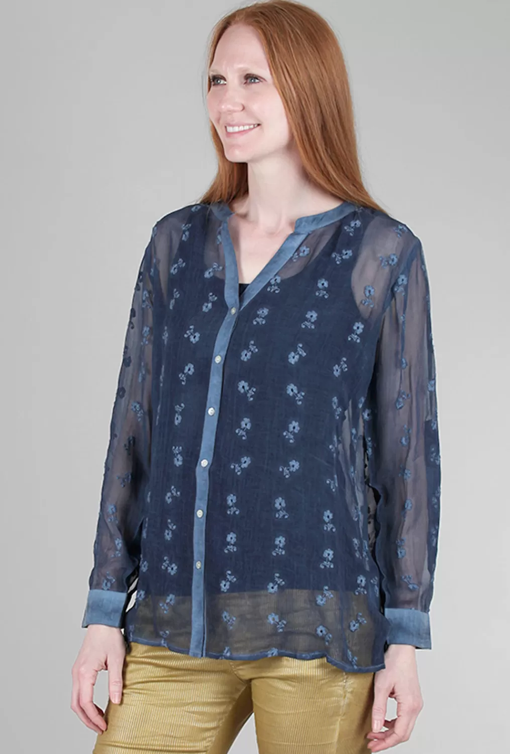 Outlet Evie Lou Embroidery Detail Blouse, Teal Indigo