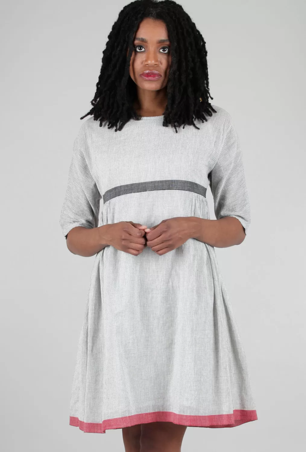 Shop Evie Lou Empire Grid Dress, Ecru/Gray