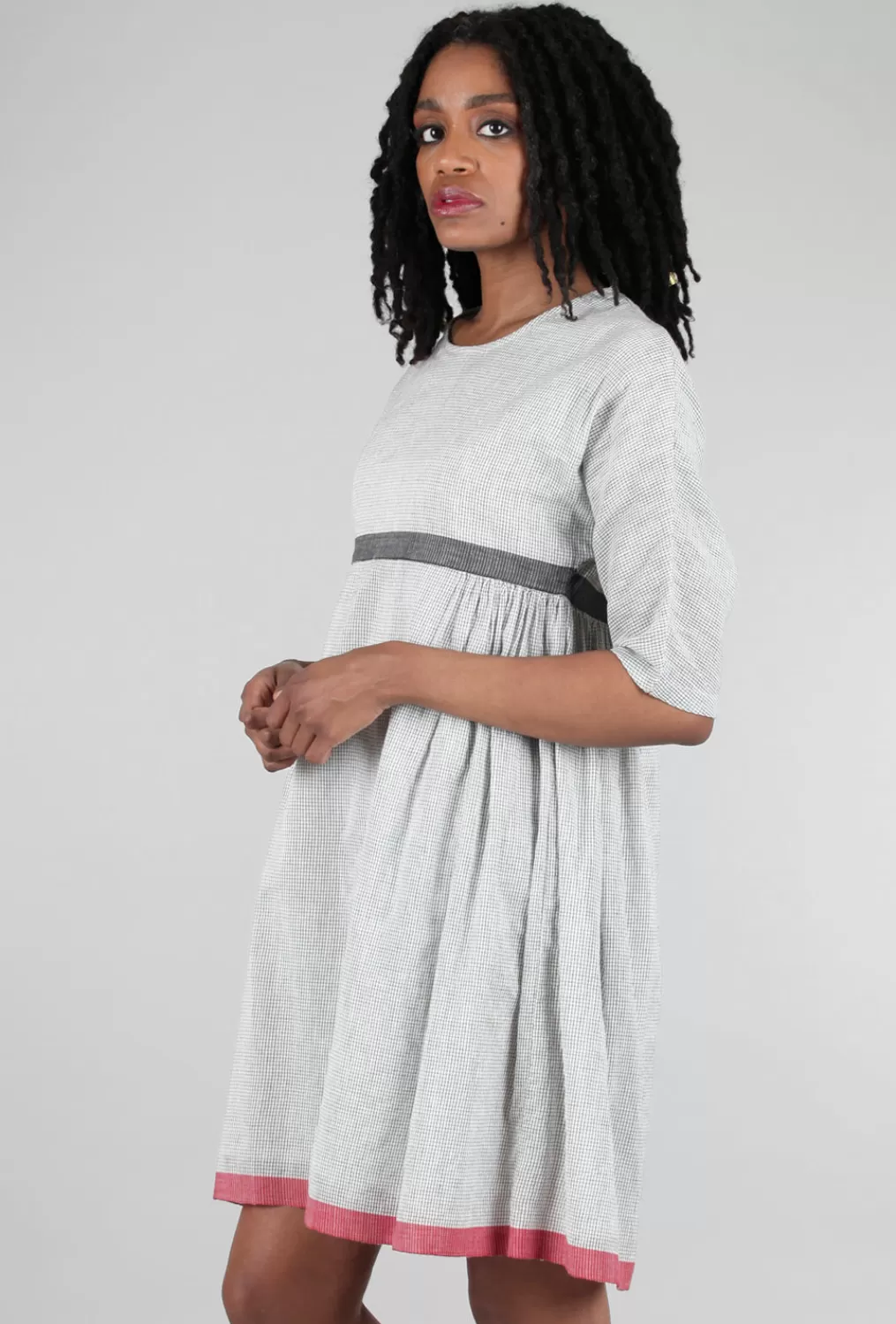 Shop Evie Lou Empire Grid Dress, Ecru/Gray