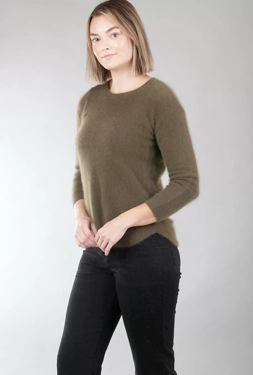 Sale Evie Lou Essential Raccoon Crew Sweater, Sage