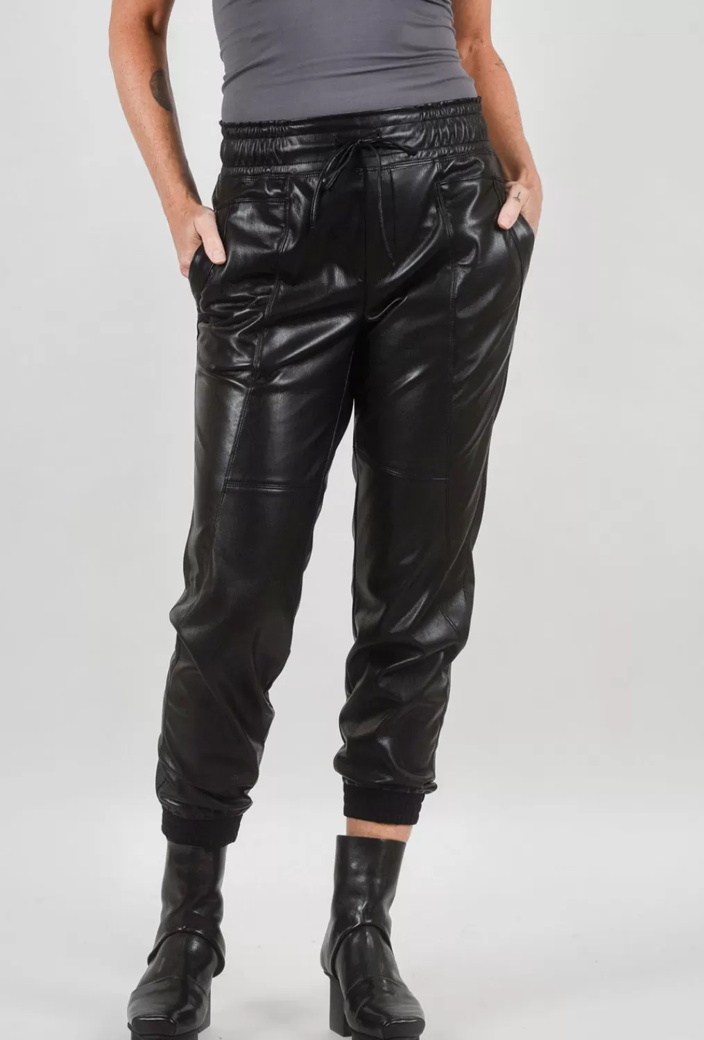 Clearance Evie Lou Faux Leather Bavali Jogger, Black