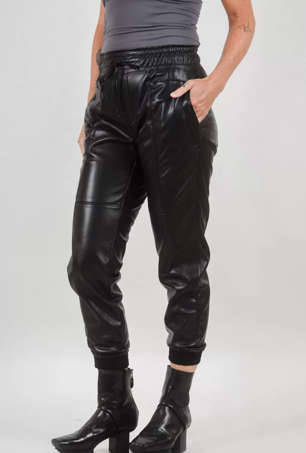 Clearance Evie Lou Faux Leather Bavali Jogger, Black