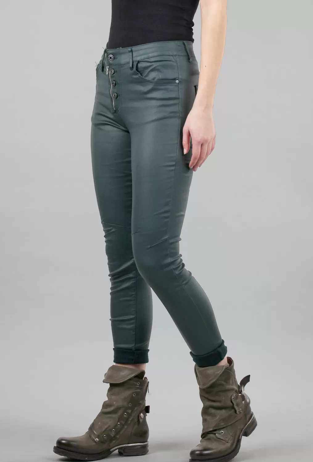 Fashion Evie Lou Faux-Leather Star Pants, Deep Green