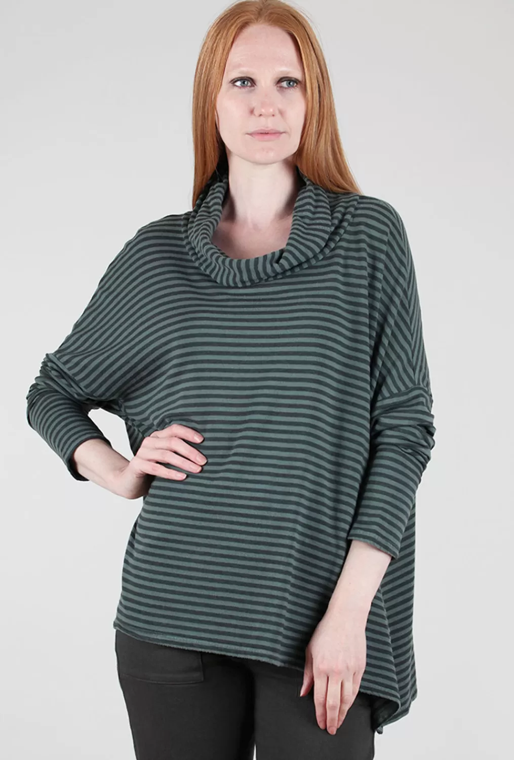 Best Sale Evie Lou Fleece Stripe Swing Cowl Top, Myrtle