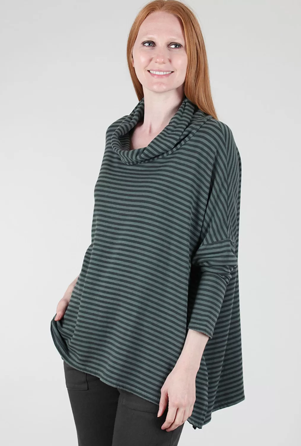 Best Sale Evie Lou Fleece Stripe Swing Cowl Top, Myrtle