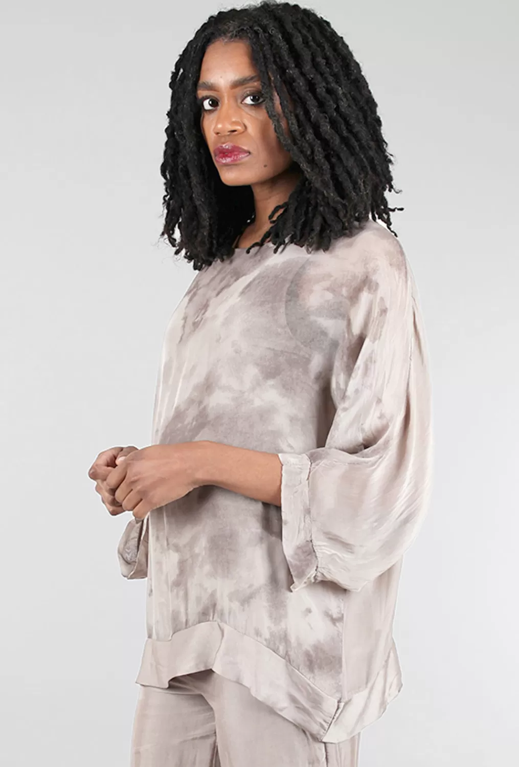 Clearance Evie Lou Floaty Sepia Top, Taupe Combo