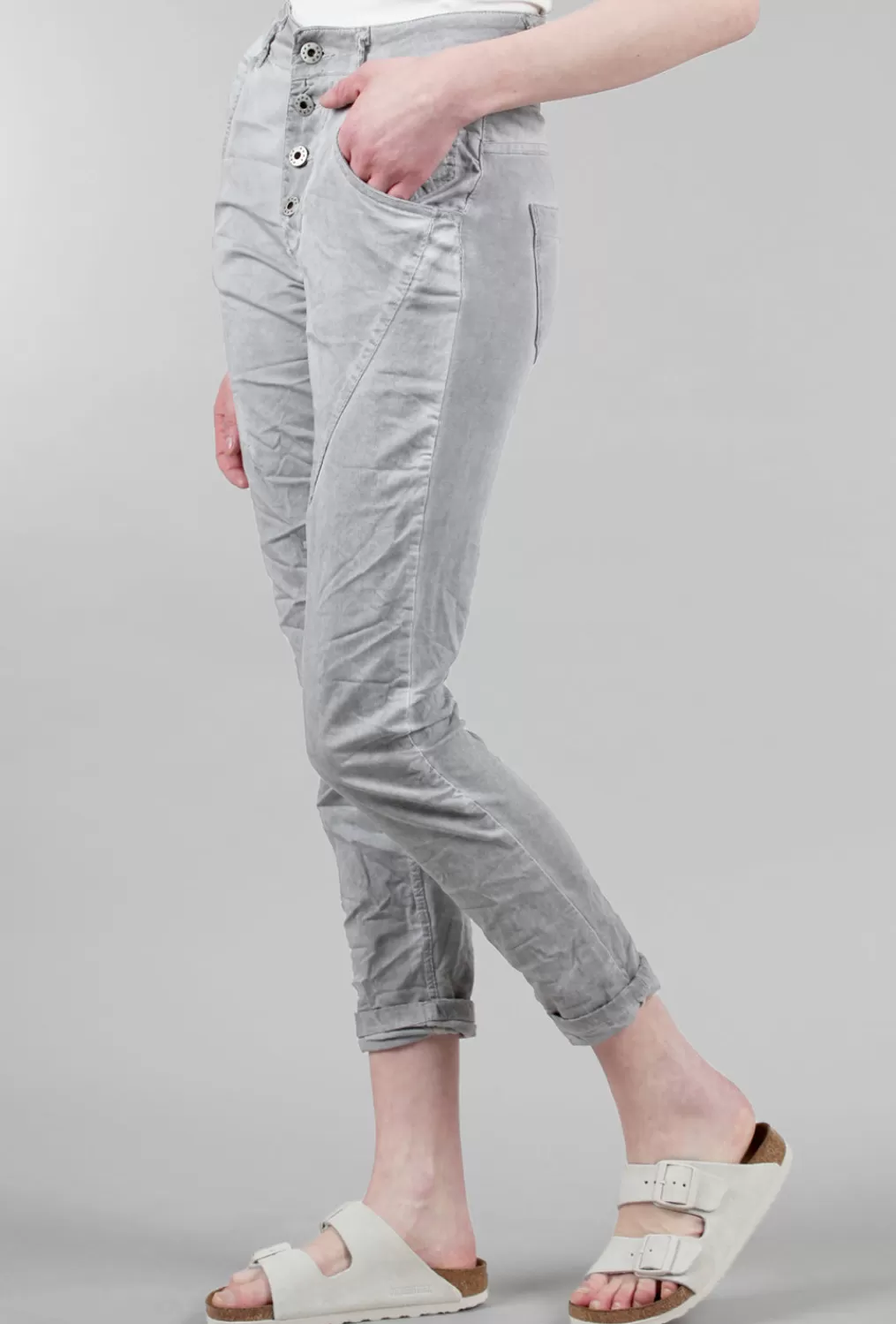 Outlet Evie Lou Four-Button Spring/Summer Signature Pant, Gray Wash