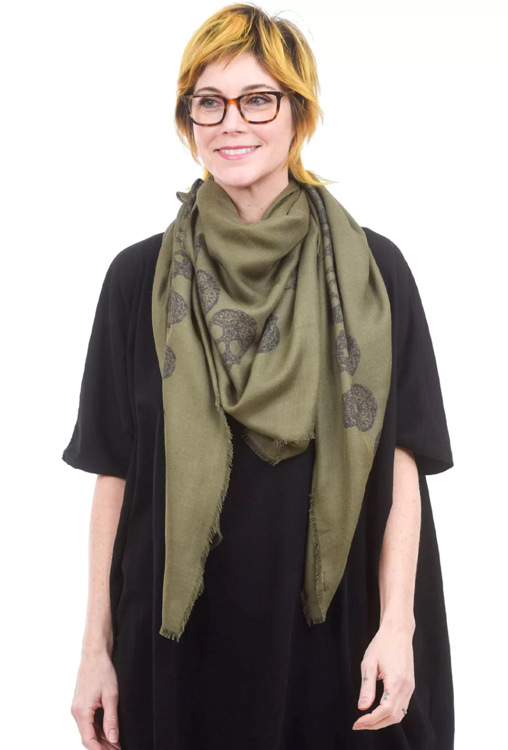 Cheap Evie Lou Frida Skull Scarf, Olive