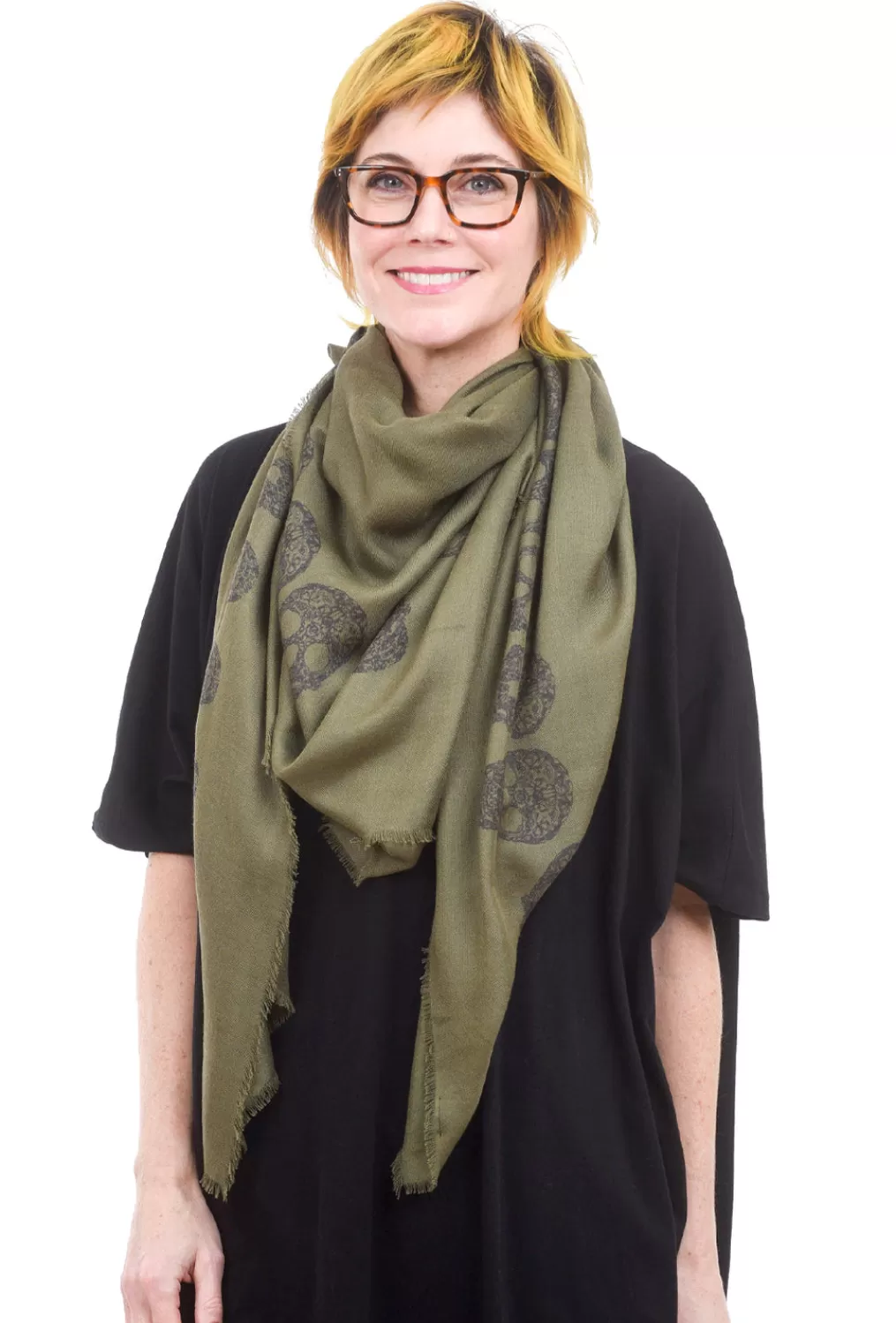 Cheap Evie Lou Frida Skull Scarf, Olive