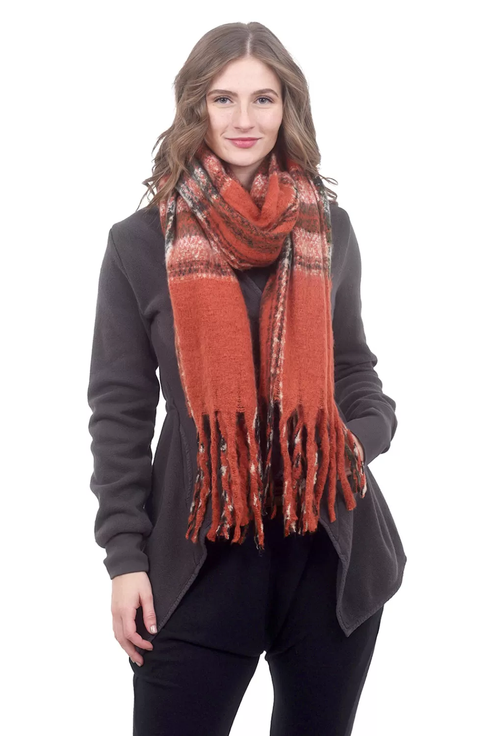 Online Evie Lou Fringe Plaid Scarf, Spice