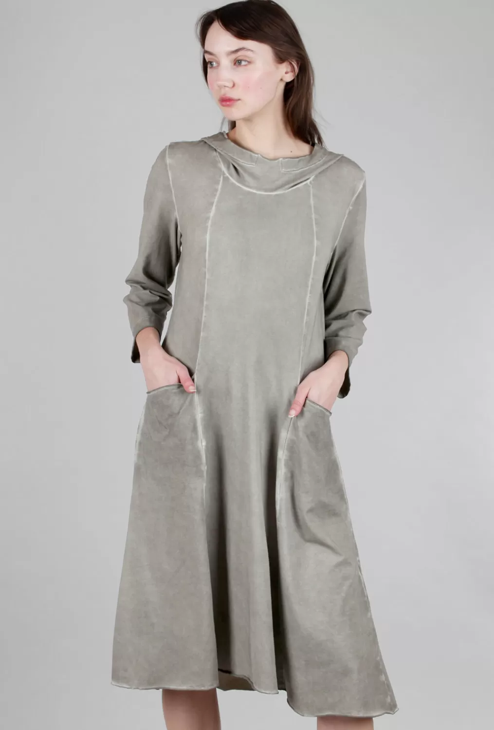 New Evie Lou Garment-Dyed Hoodie Dress, Taupe