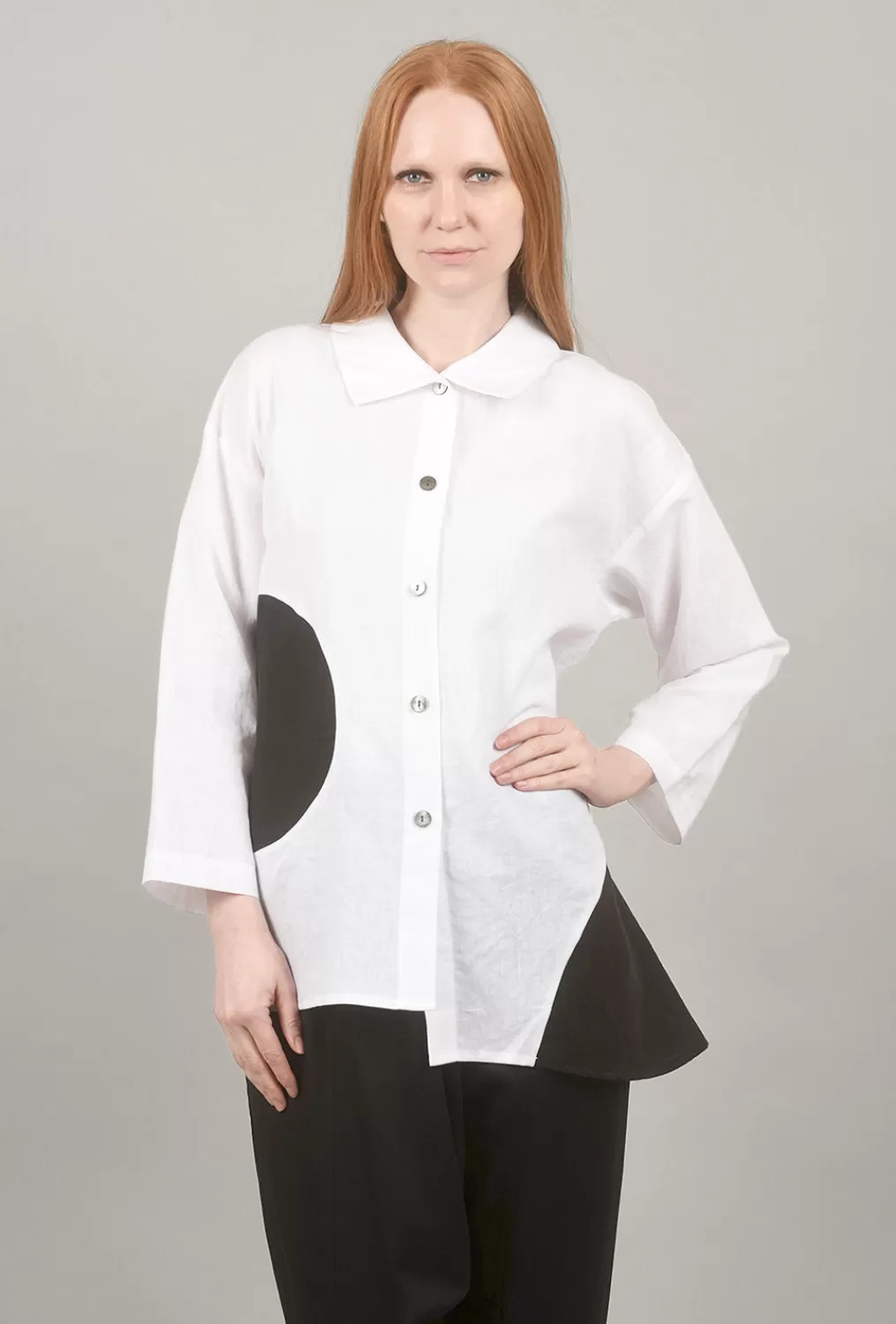 Sale Evie Lou Graphic Dot Linen Shirt, White/Black