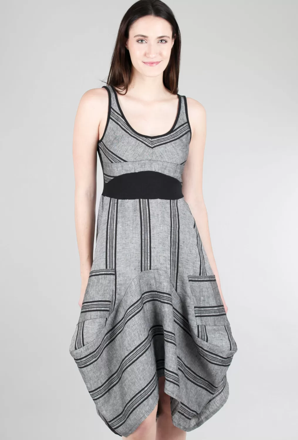 New Evie Lou Grigio Riga Dress, Black Stripe