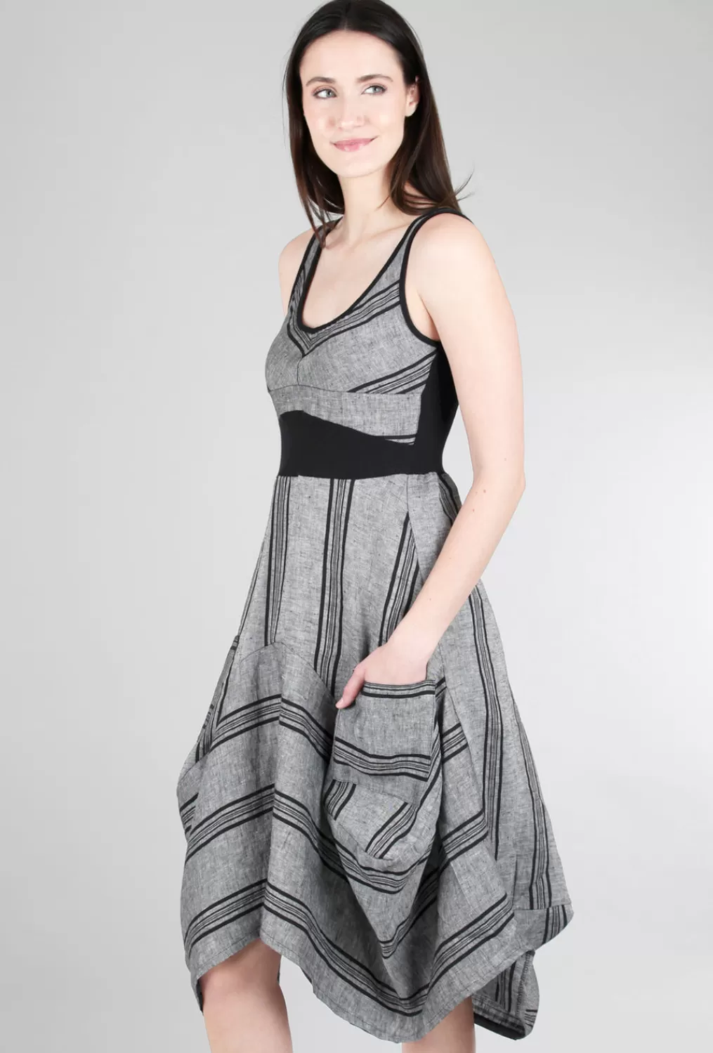 New Evie Lou Grigio Riga Dress, Black Stripe