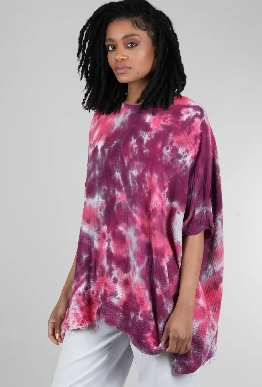 New Evie Lou Hand-Dyed Cotton Gauze Wide Top, Rose