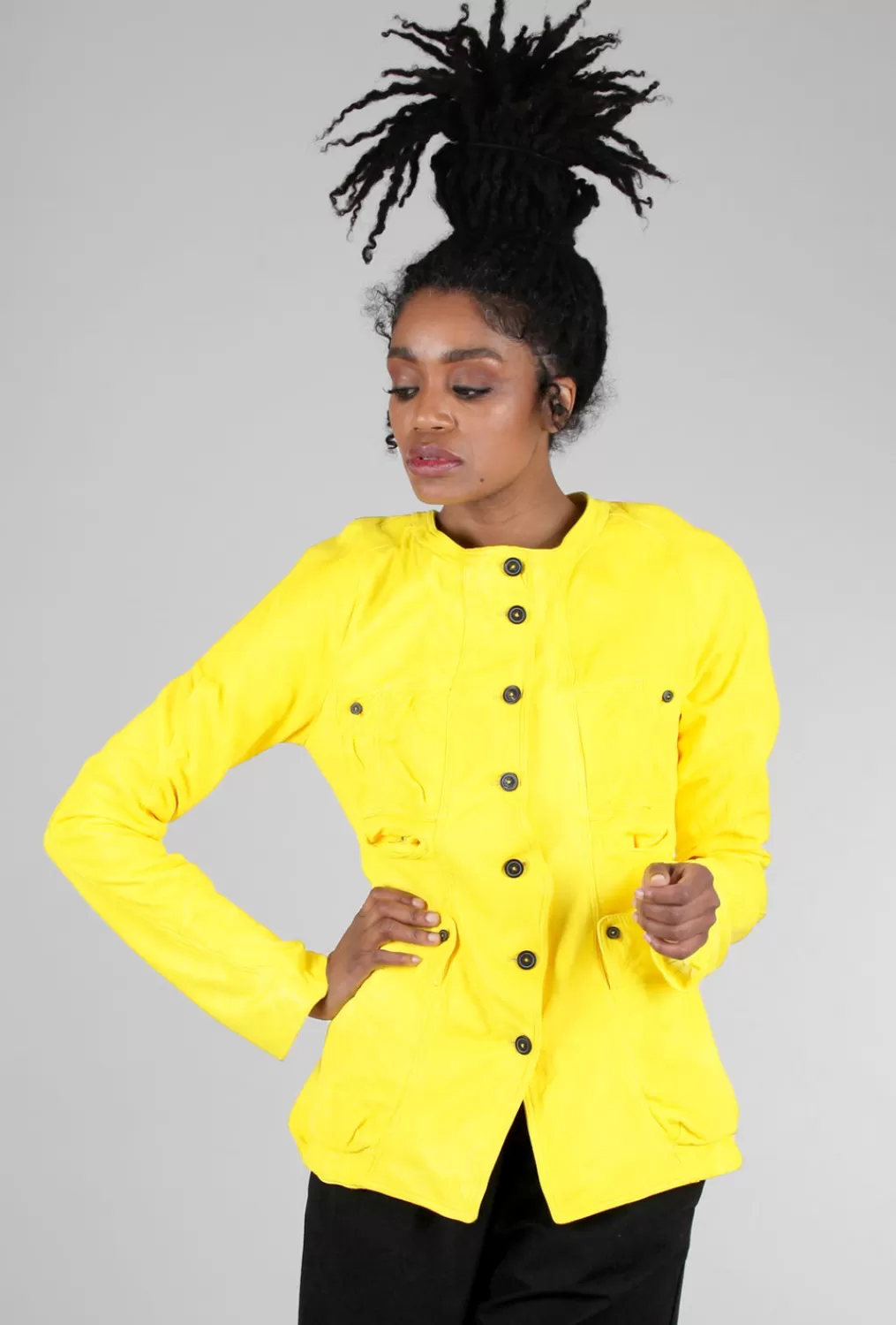 Shop Evie Lou Icon Leather Jacket, Lemon