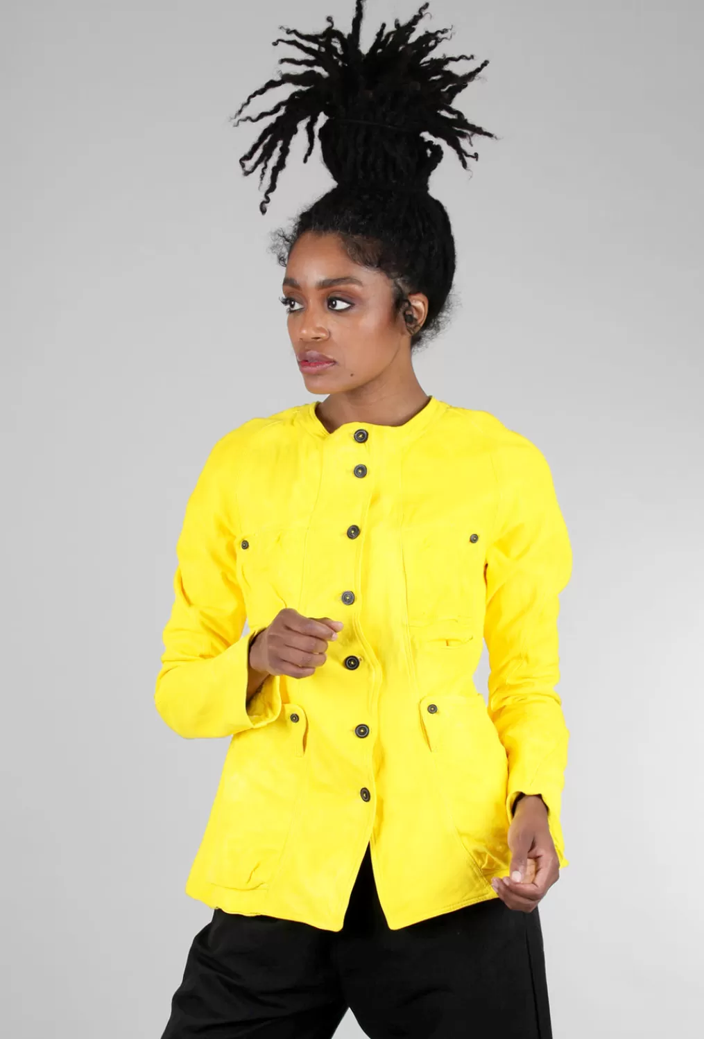 Shop Evie Lou Icon Leather Jacket, Lemon