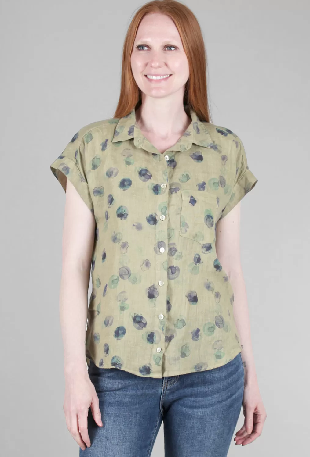 Shop Evie Lou Ink Spot Linen Pocket Shirt, Seaweed