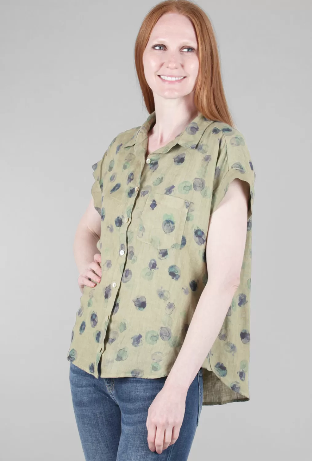 Shop Evie Lou Ink Spot Linen Pocket Shirt, Seaweed