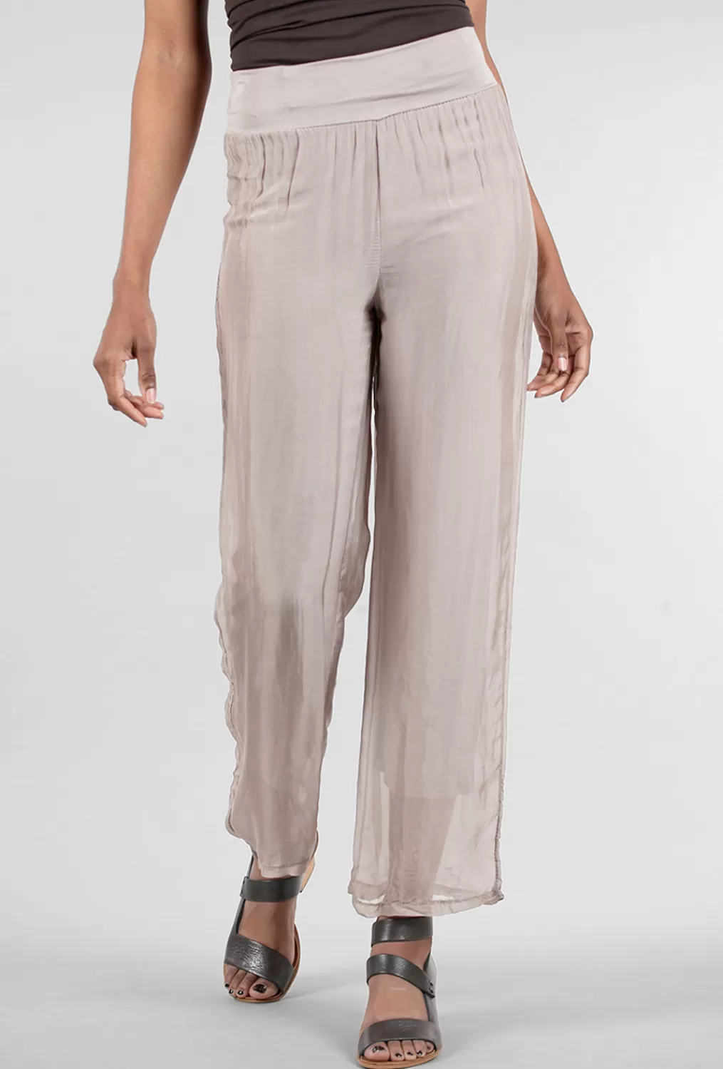 Best Evie Lou Jersey-Lined Silky Pant, Taupe