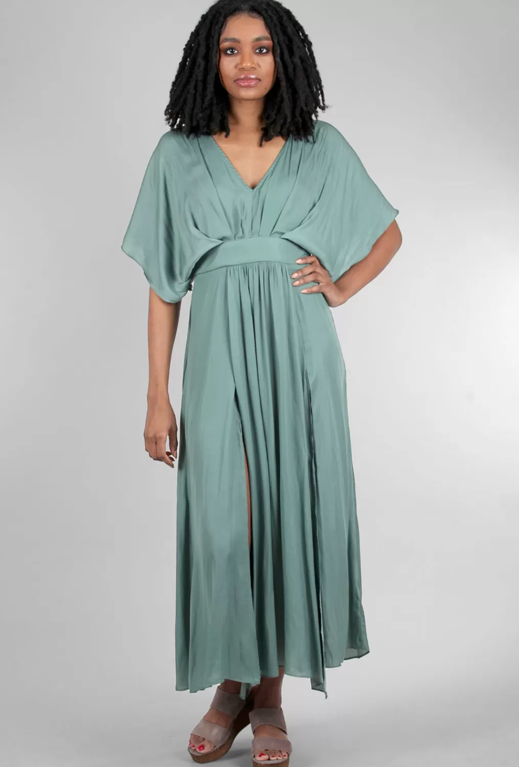 Best Sale Evie Lou Kimono Sleeve Maxi Dress, Dusty Teal