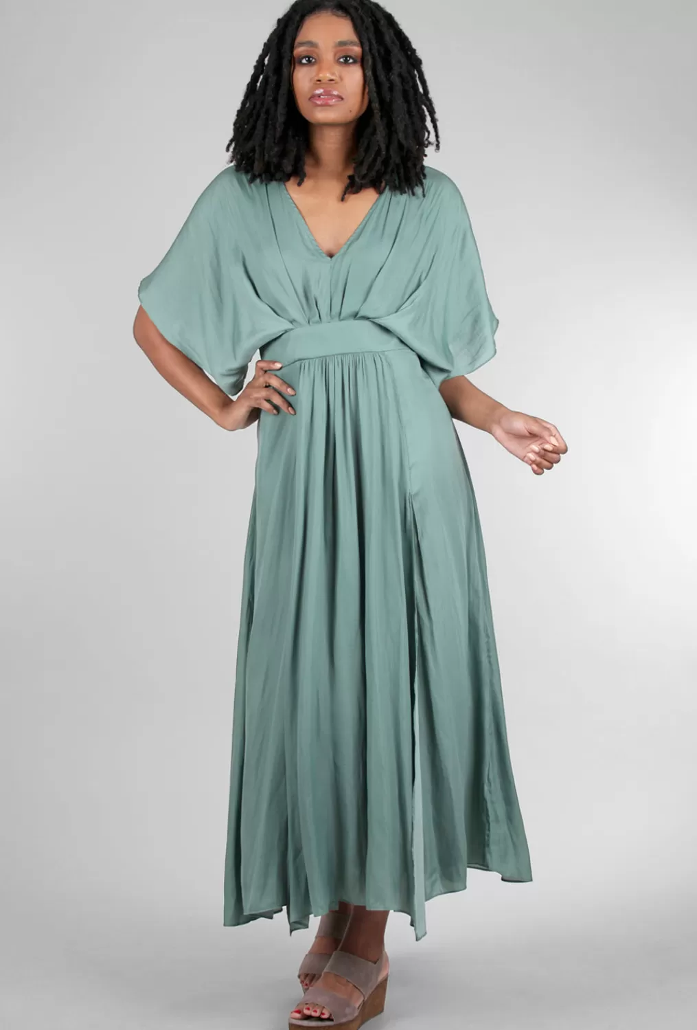 Best Sale Evie Lou Kimono Sleeve Maxi Dress, Dusty Teal