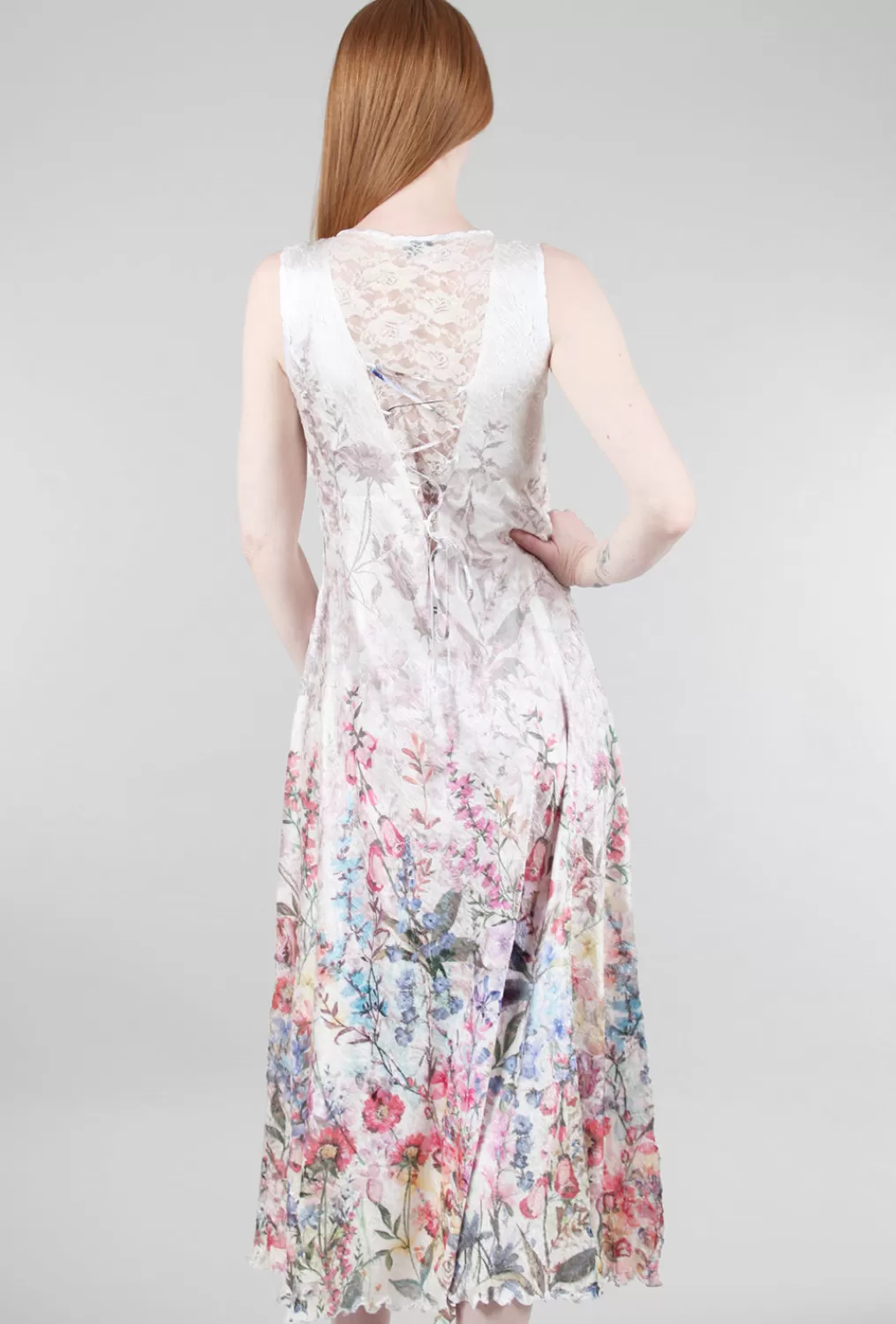 Sale Evie Lou Laces-Back Long Dress, Cream/Vivid Garden