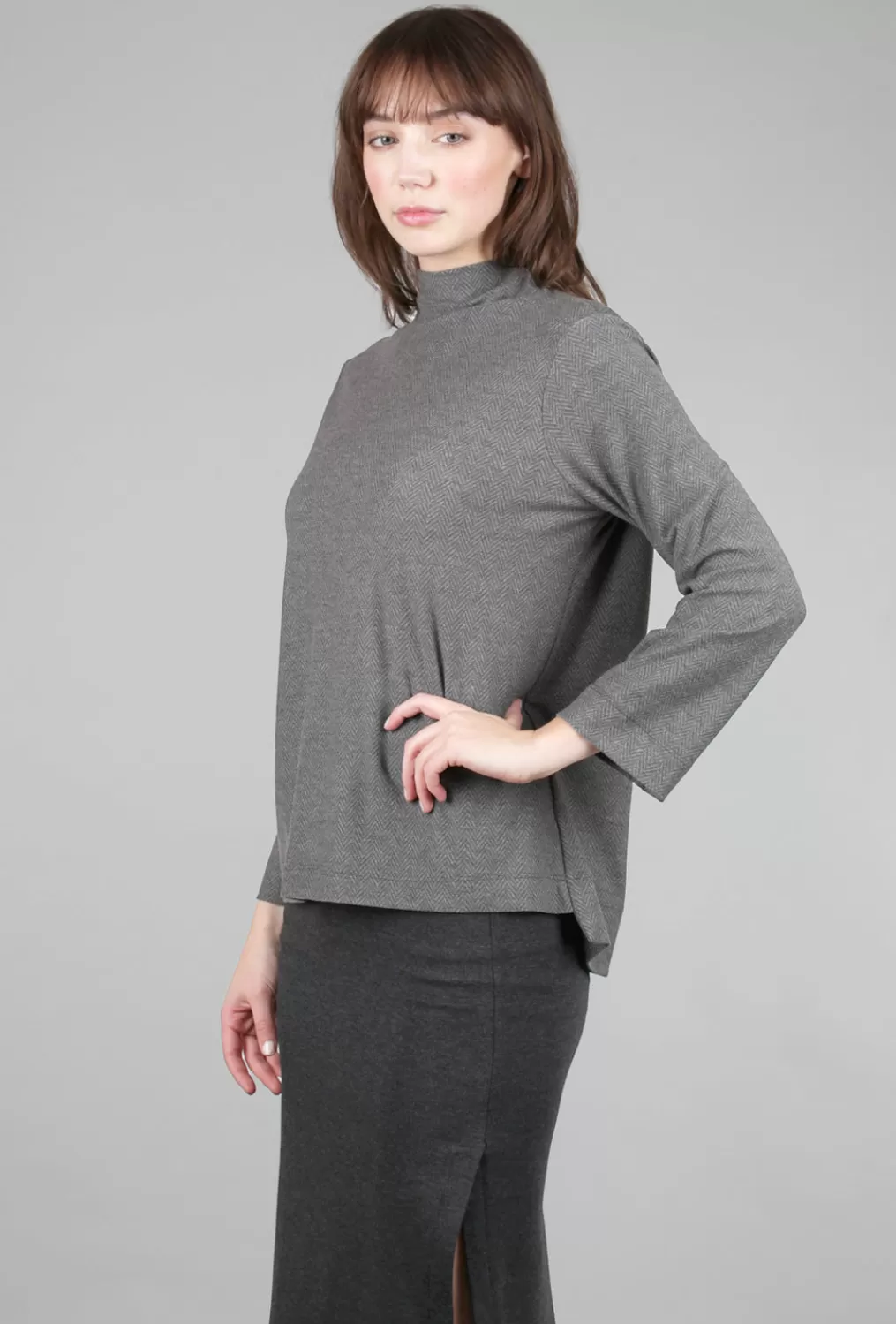 Fashion Evie Lou Lauren Herringbone Tneck, Charcoal