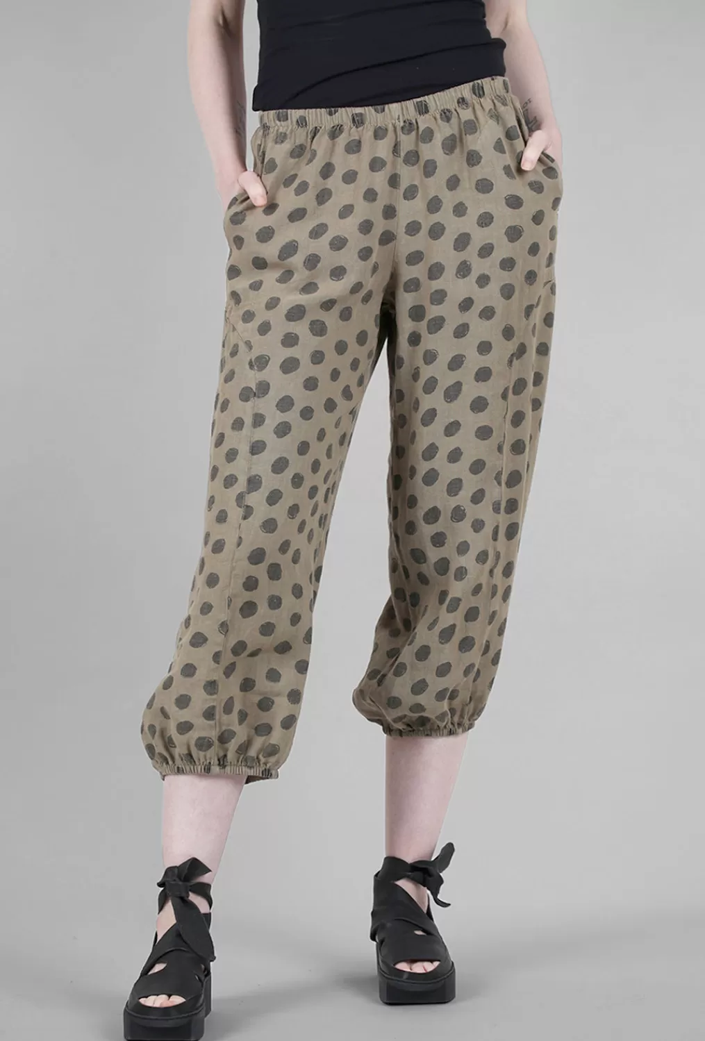 Discount Evie Lou Linen Bubble Crop Dot Pant, Hay