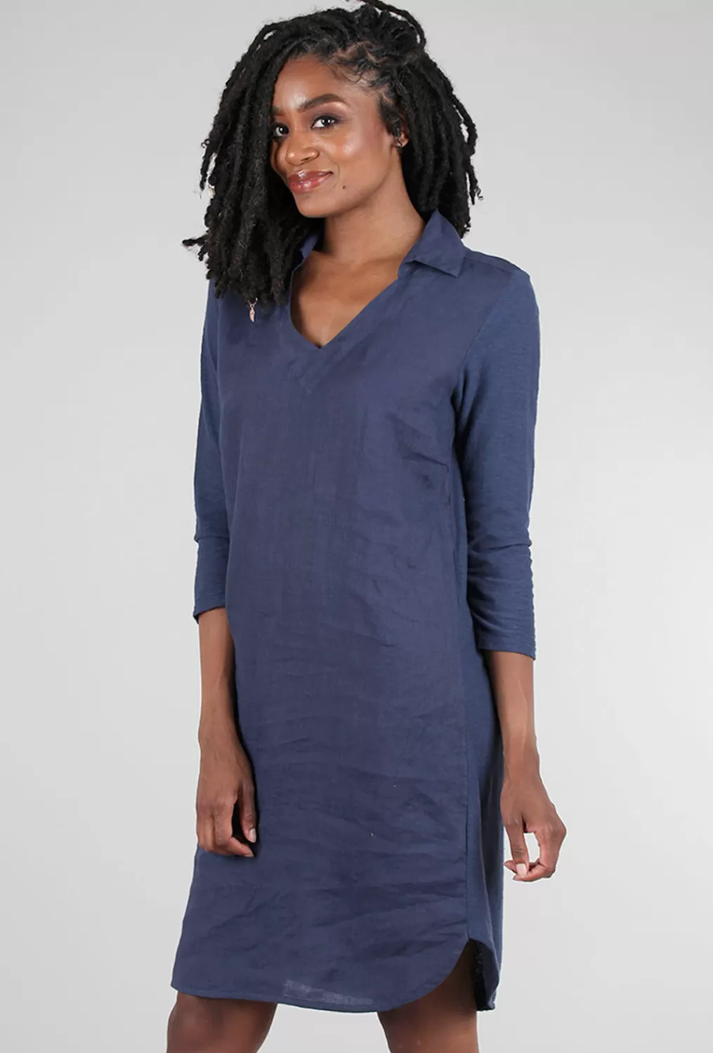 Online Evie Lou Linen Combo Collar Dress, Night Sky