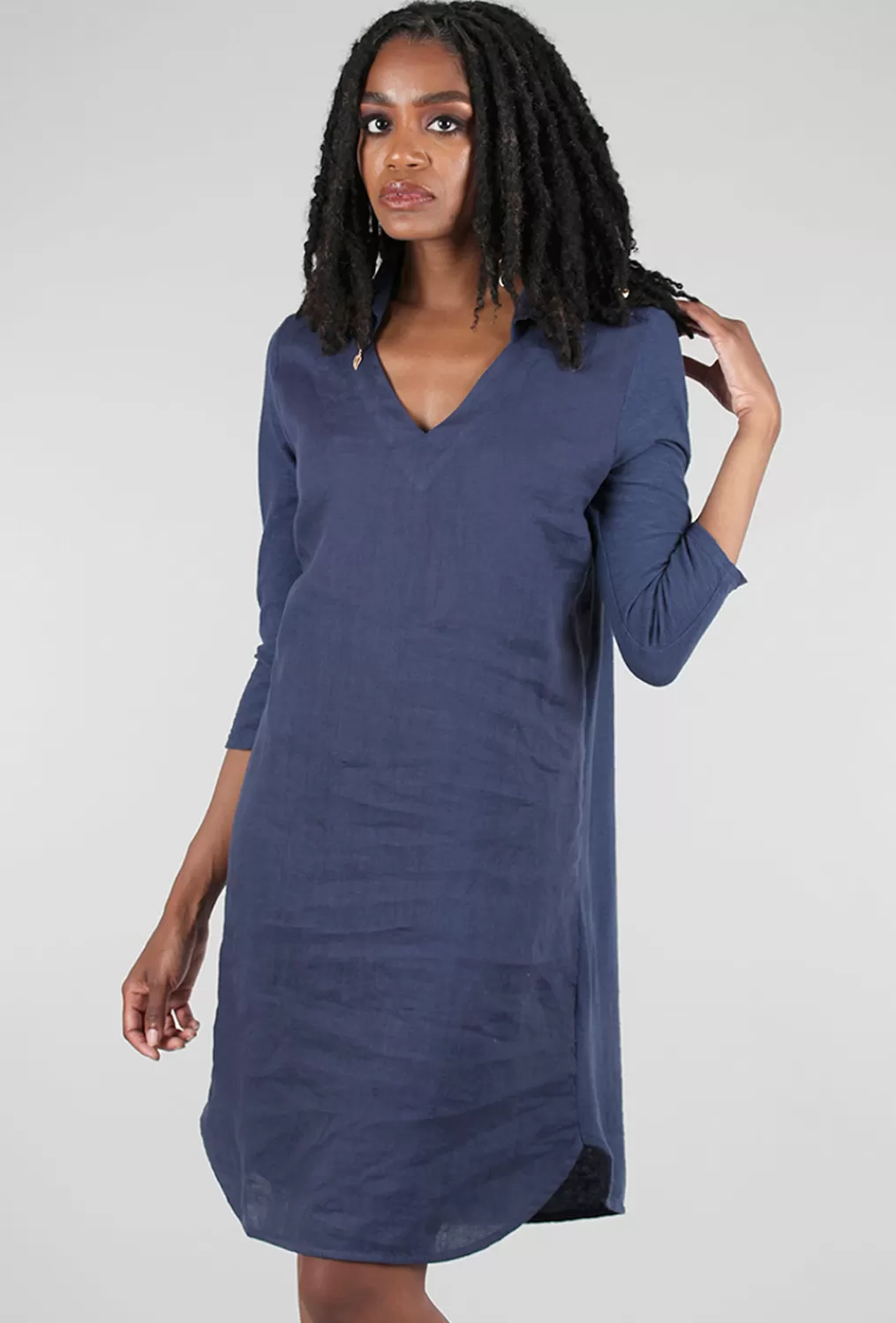 Online Evie Lou Linen Combo Collar Dress, Night Sky