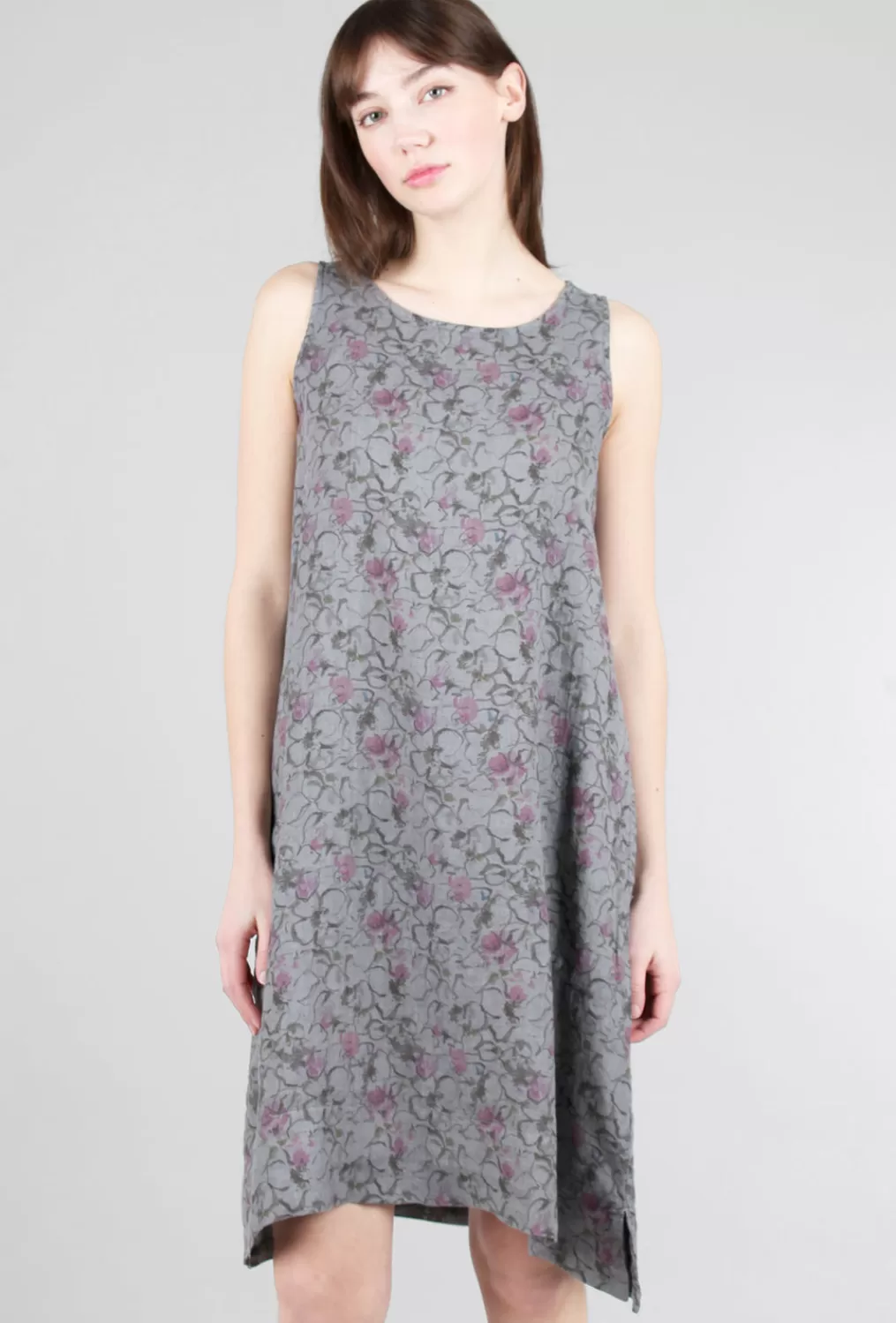 Discount Evie Lou Linen Floral Tank Dress, Cobblestone Gray