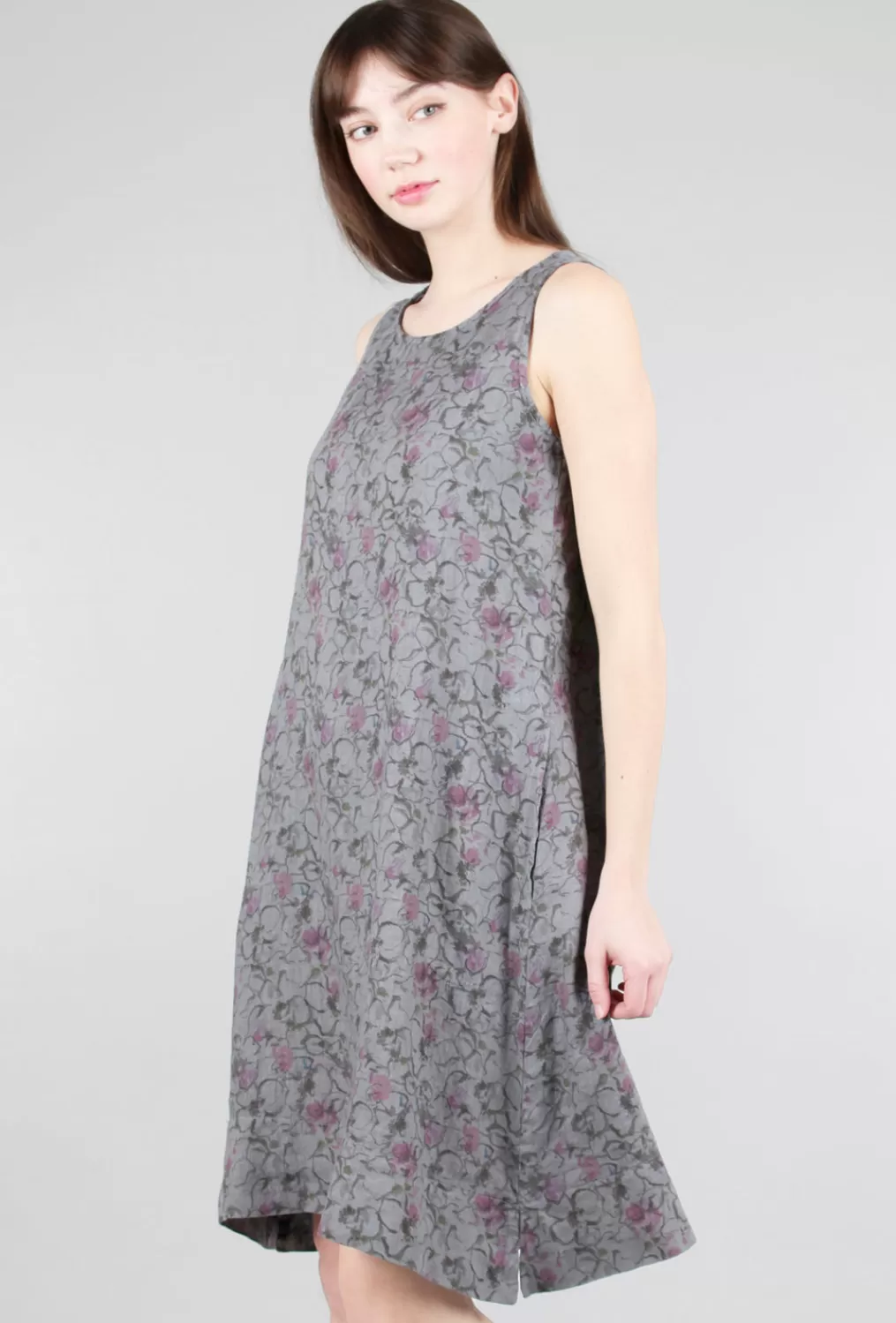 Discount Evie Lou Linen Floral Tank Dress, Cobblestone Gray