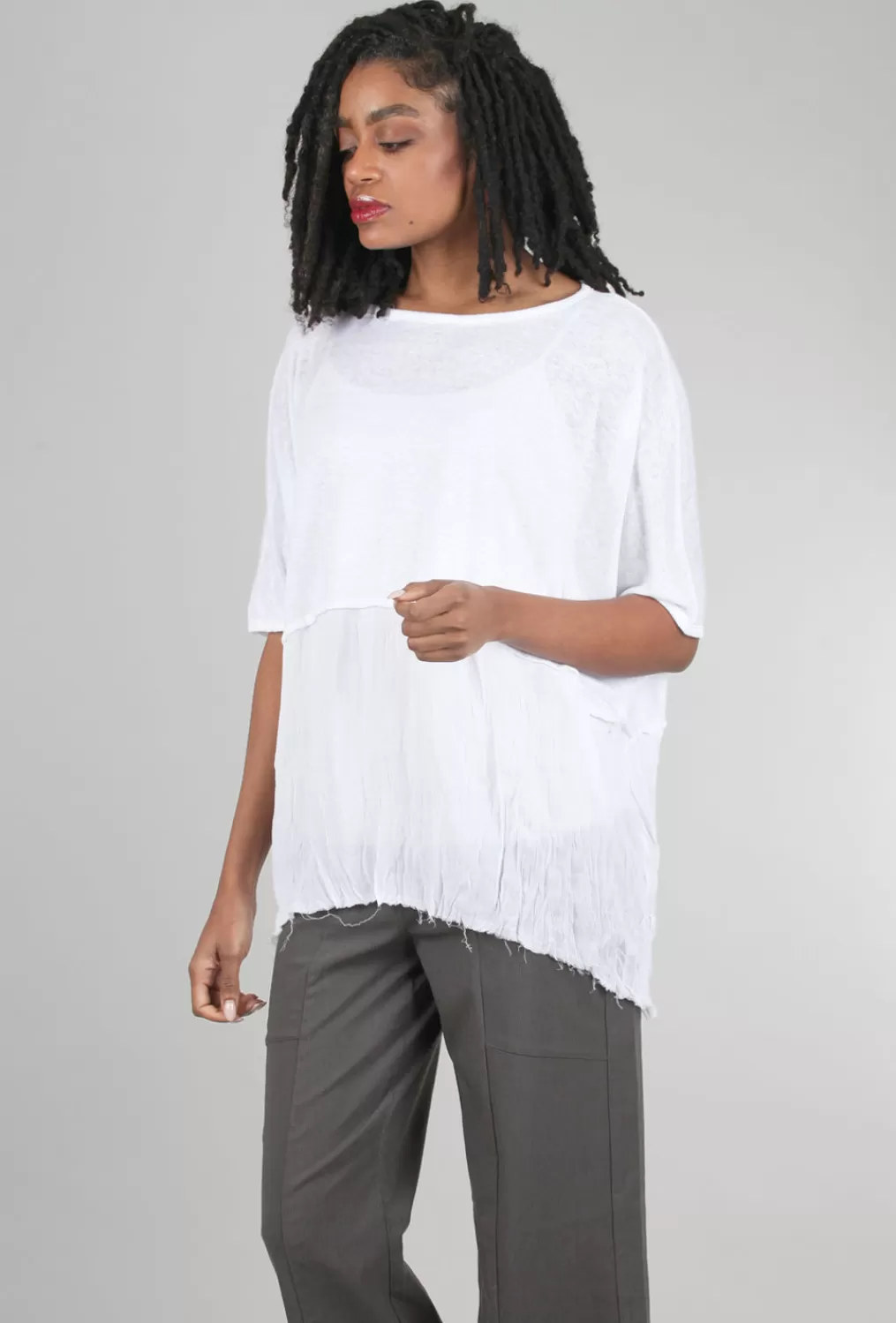 Hot Evie Lou Linen Knit Inset Peplum Top, White