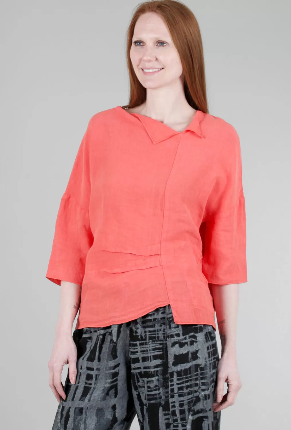 Online Evie Lou Linen Pleat Kate Top, Coral