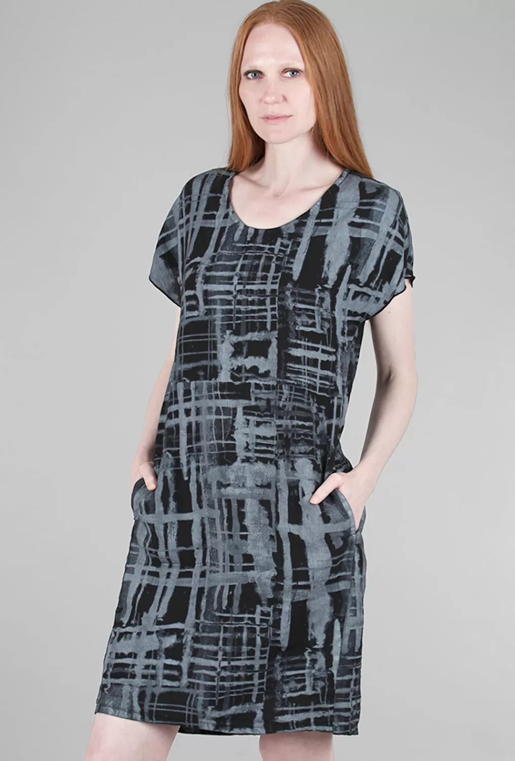 Online Evie Lou Linen Print Shift Dress, Black