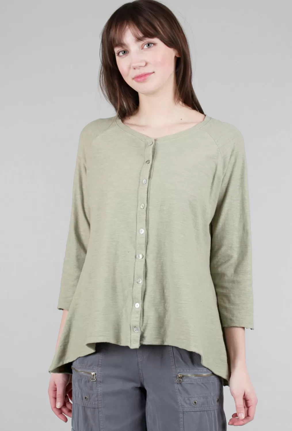 Sale Evie Lou Linen-Jersey Button Cardie, Seaweed