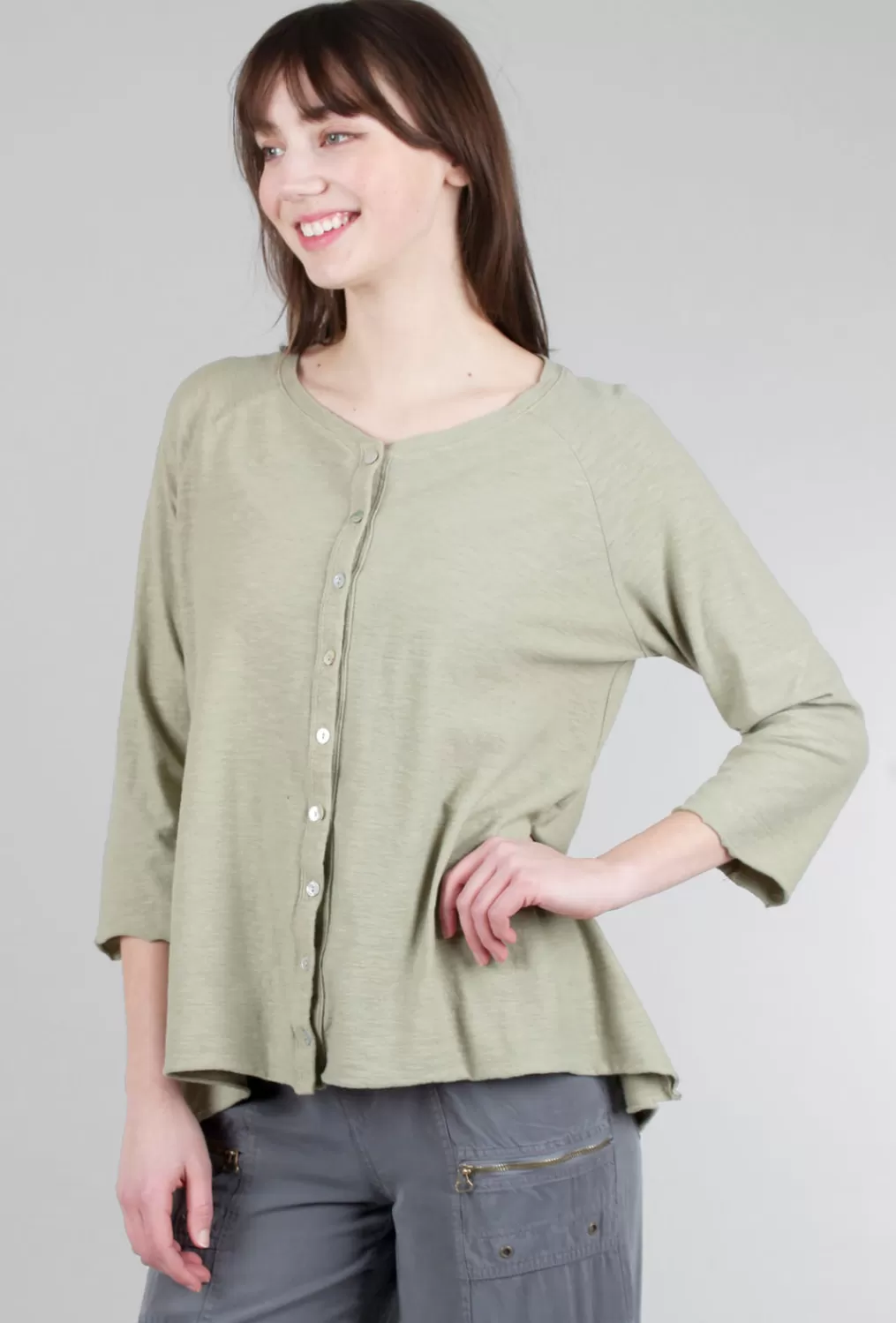 Sale Evie Lou Linen-Jersey Button Cardie, Seaweed