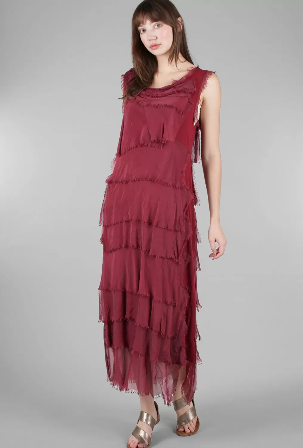 Store Evie Lou Long Tattered Tiers Dress, Wine