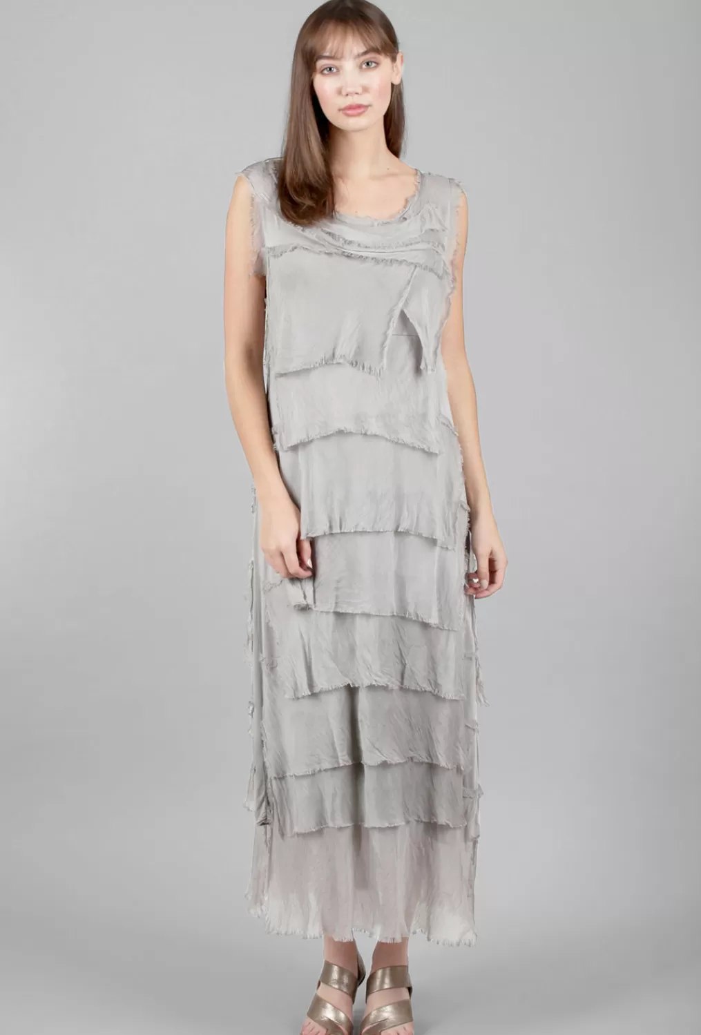 Best Sale Evie Lou Long Tattered-Tiers Dress, Taupe