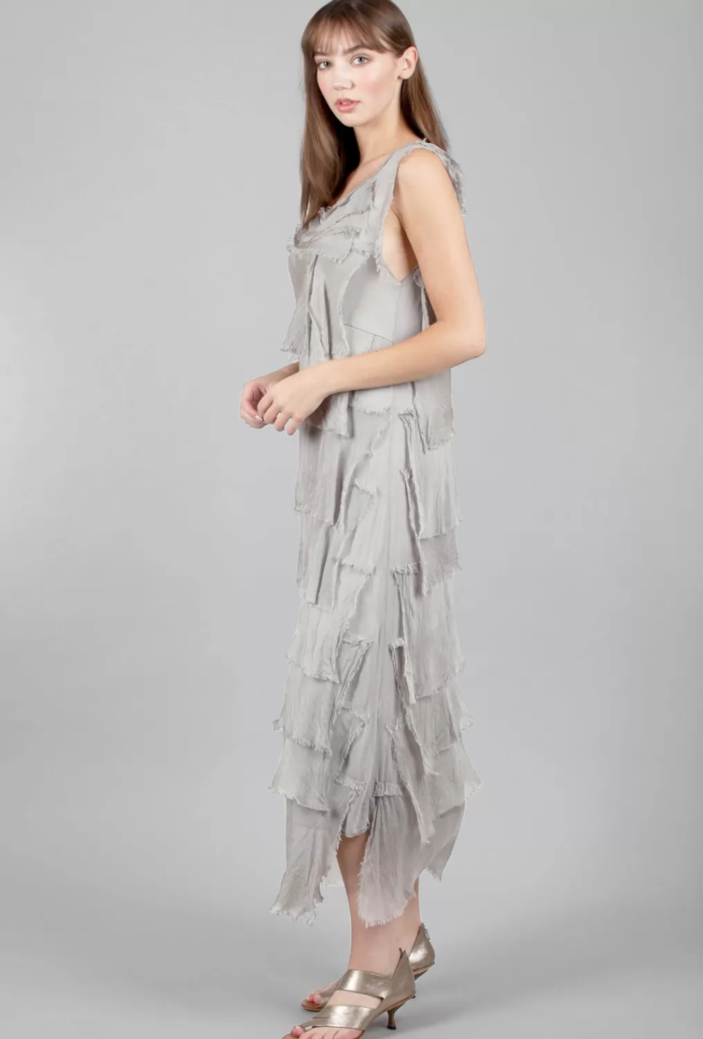 Best Sale Evie Lou Long Tattered-Tiers Dress, Taupe