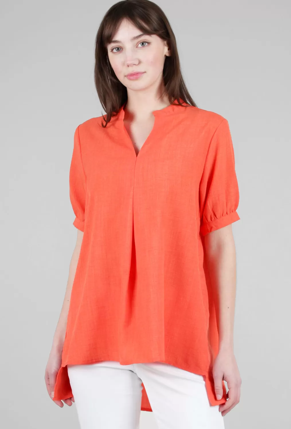 Hot Evie Lou Mandarin Collar High-Low Top, Orange