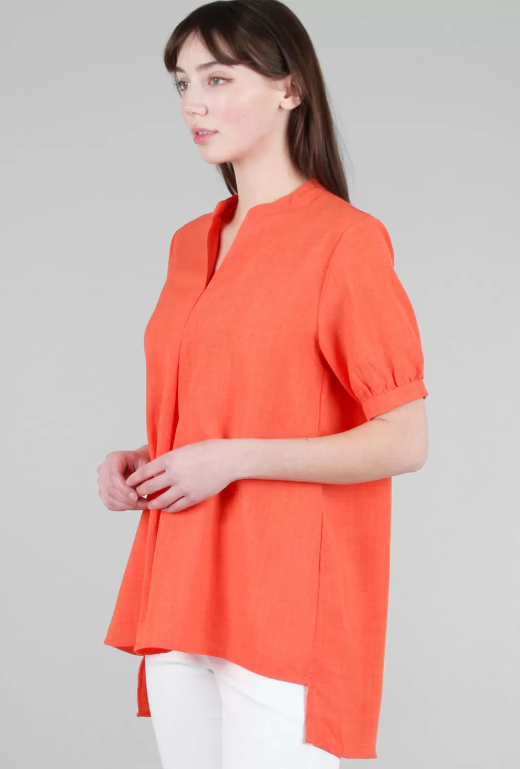 Hot Evie Lou Mandarin Collar High-Low Top, Orange