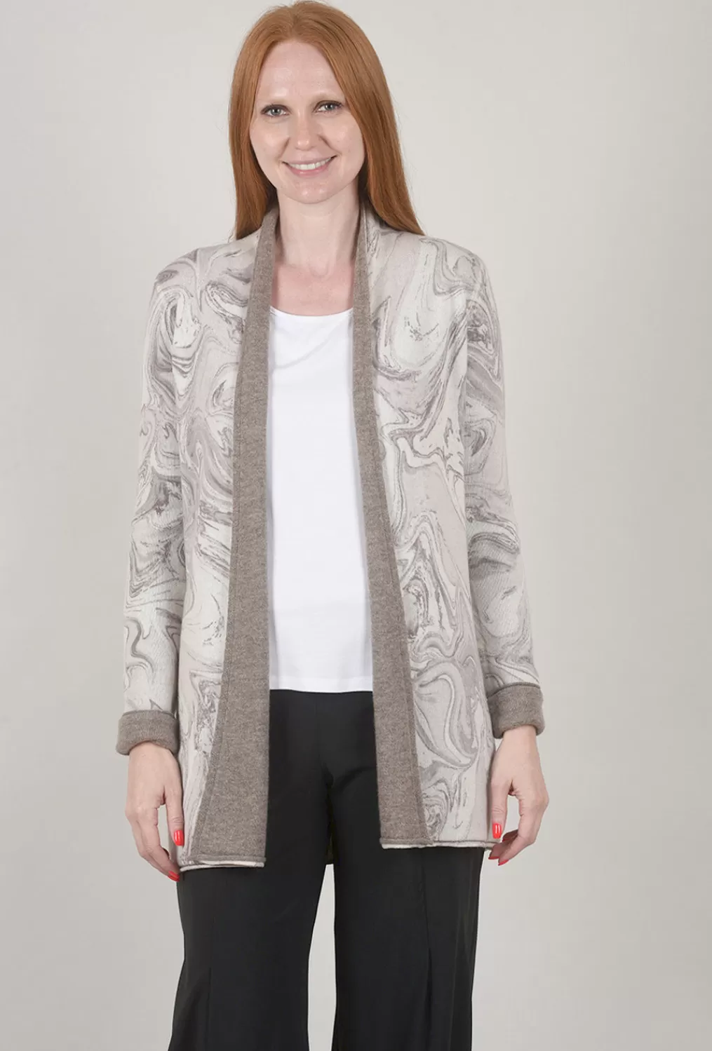 Store Evie Lou Marble Reversible Cashmere Cardie, Taupe