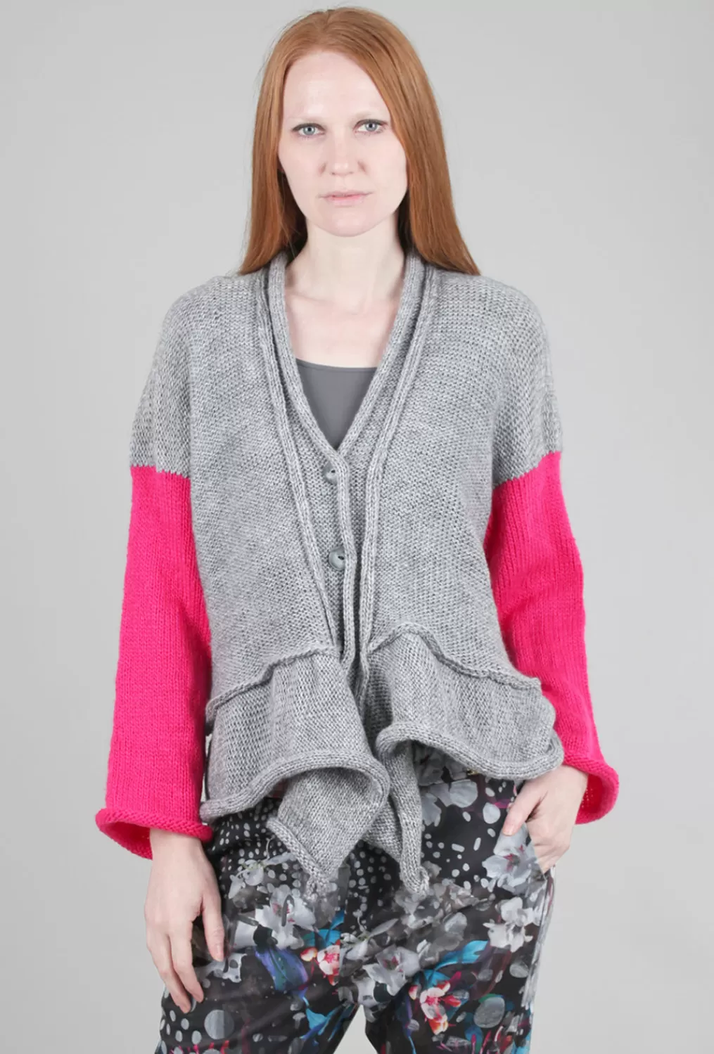 Hot Evie Lou Mc Wool Cardie, Heather Gray/Pink