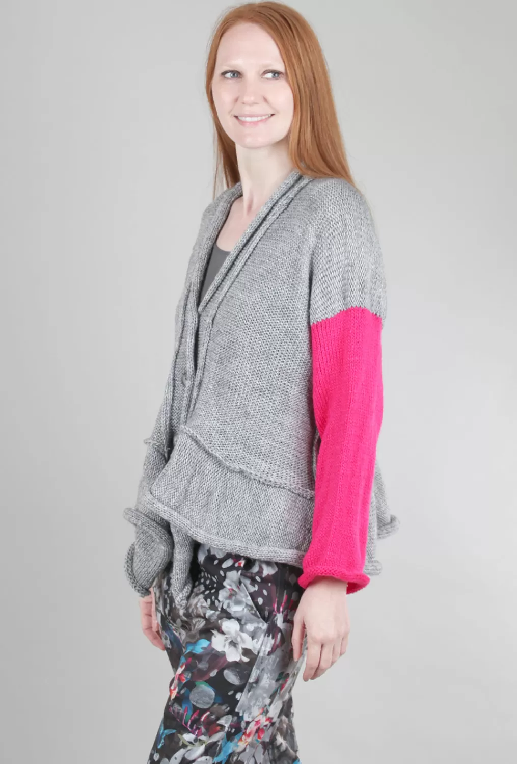 Hot Evie Lou Mc Wool Cardie, Heather Gray/Pink